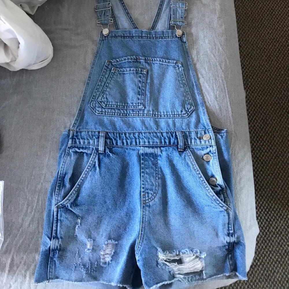 Topshop Denim Short Overalls